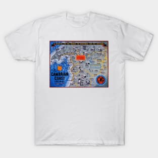 Vintage GWR Cambrian Coast Railway Map, Wales T-Shirt